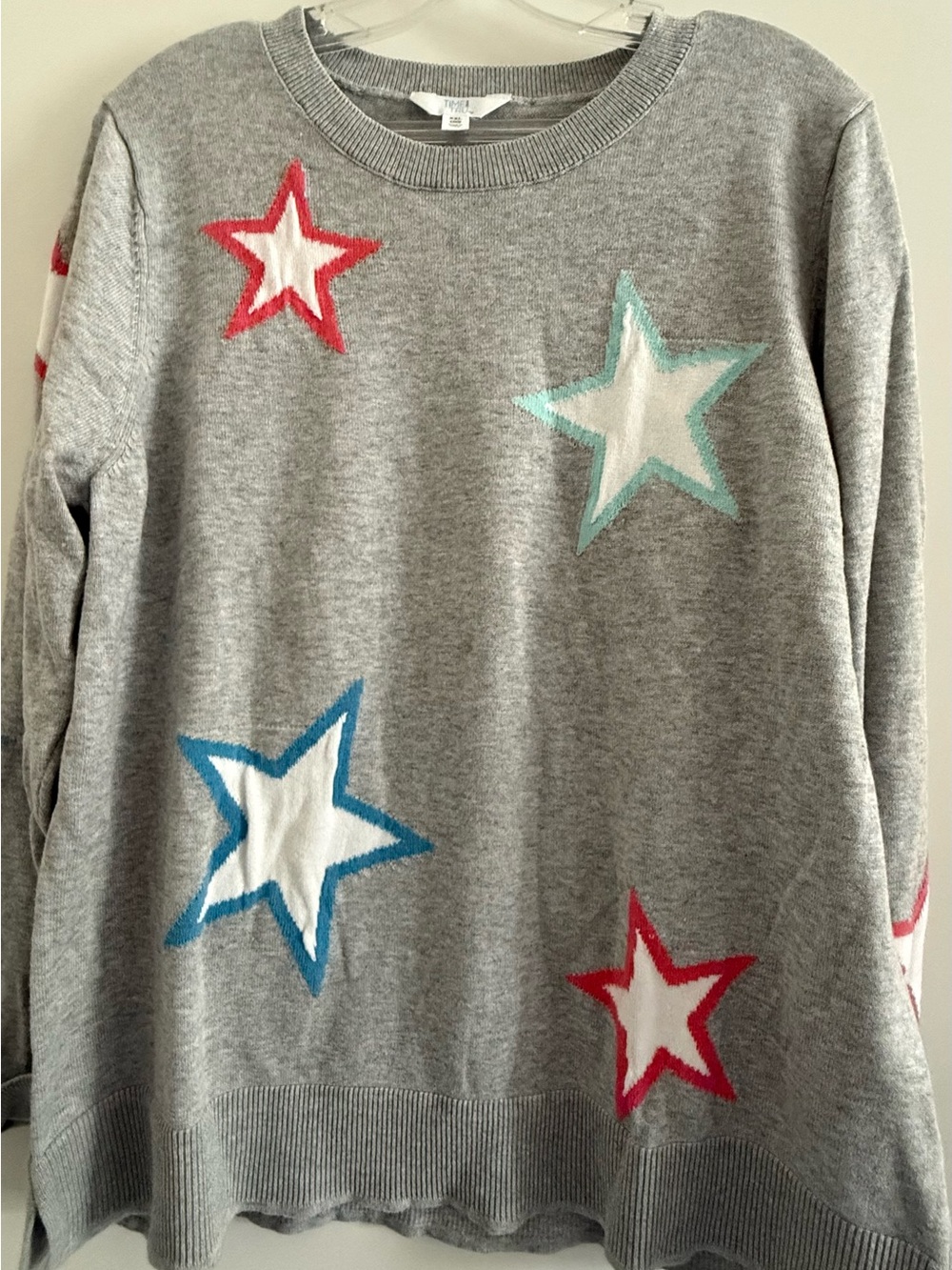 Time and Tru Gray Sweatshirt with Multicolor Star Appliqués